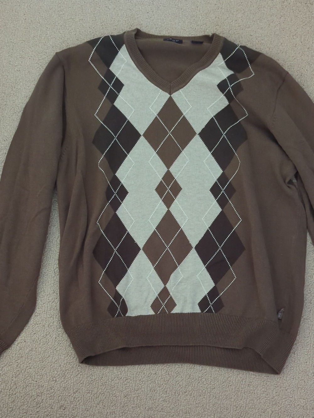 Vintage Y2K Izod Brown Argyle V-Neck Sweater 100% Cotton